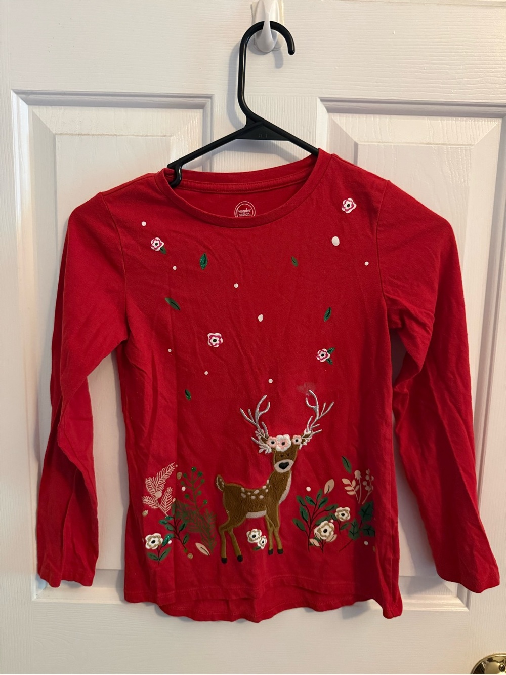 wonder nation Red Long-Sleeve Tee with Embroidered Deer